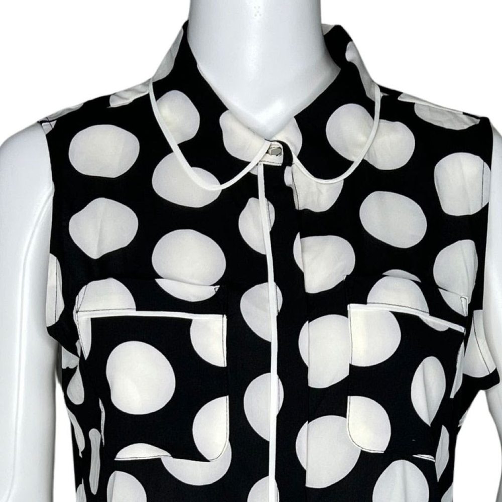🦩CALVIN KLEIN sleeveless polka dot button down blouse Small Collared